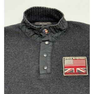 Barbour + Steve McQueen Collection Charcoal 100% Lambswool Henley Sweater Sz M